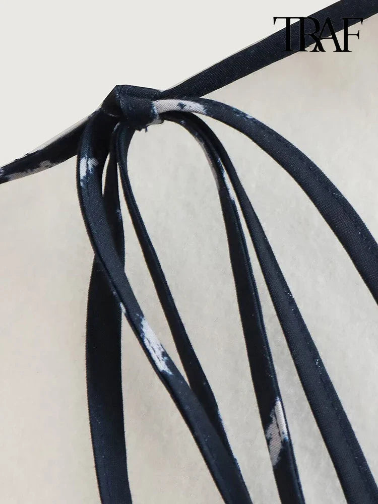 Backless Tie Dye Halter Mini Dress Deep V Neck Beach Party