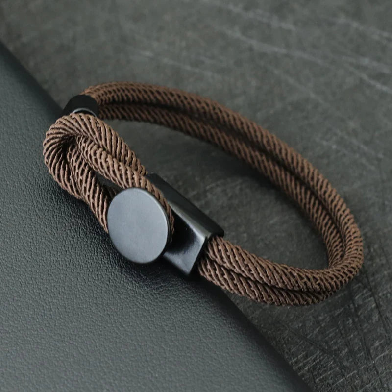 Men's Double Layer Rope Bracelet with 4mm Nylon Cord and Lucky Red Thread Gift for Him