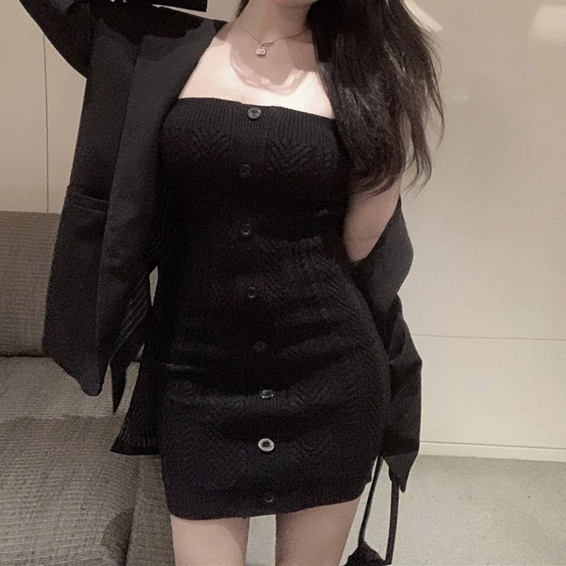 Off Shoulder Bodycon Dress Knit Ribbed Summer Streetwear