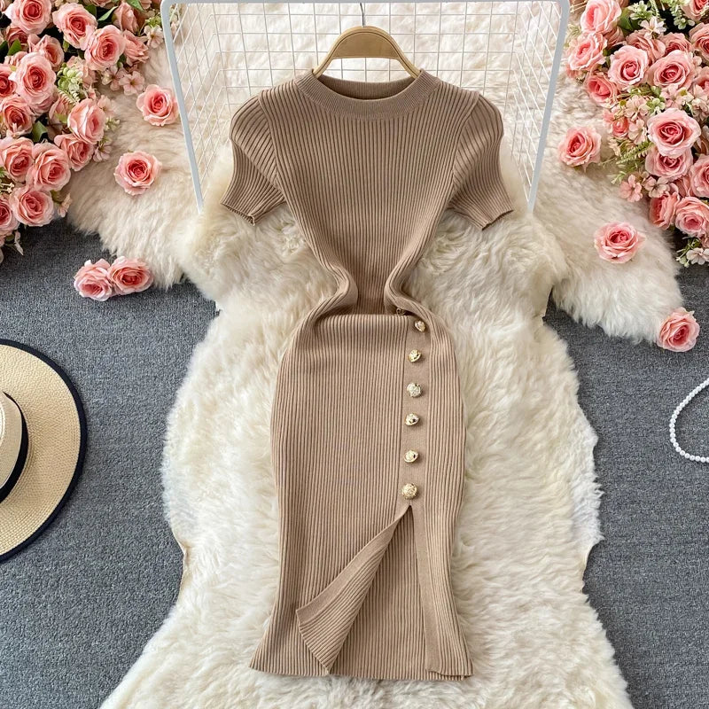 Black Knitted Bodycon Dress Slim Elastic Streetwear