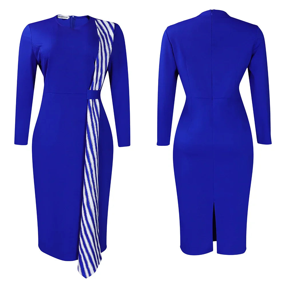 Office Dress For Women Professional O Neck Striped Sheath