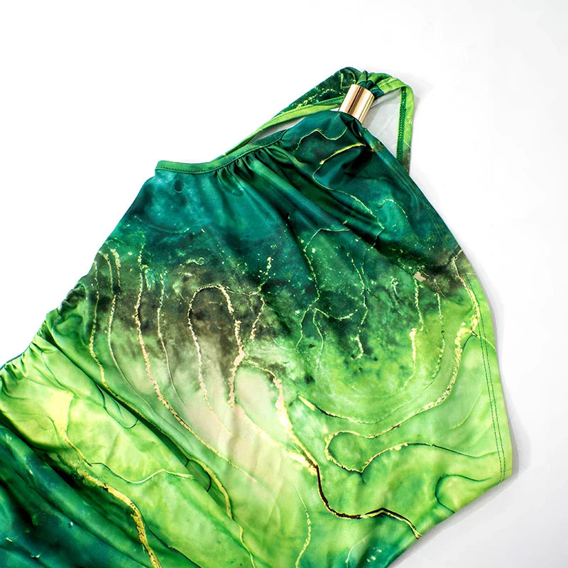 One Shoulder Backless Gradient Print Dress For Party