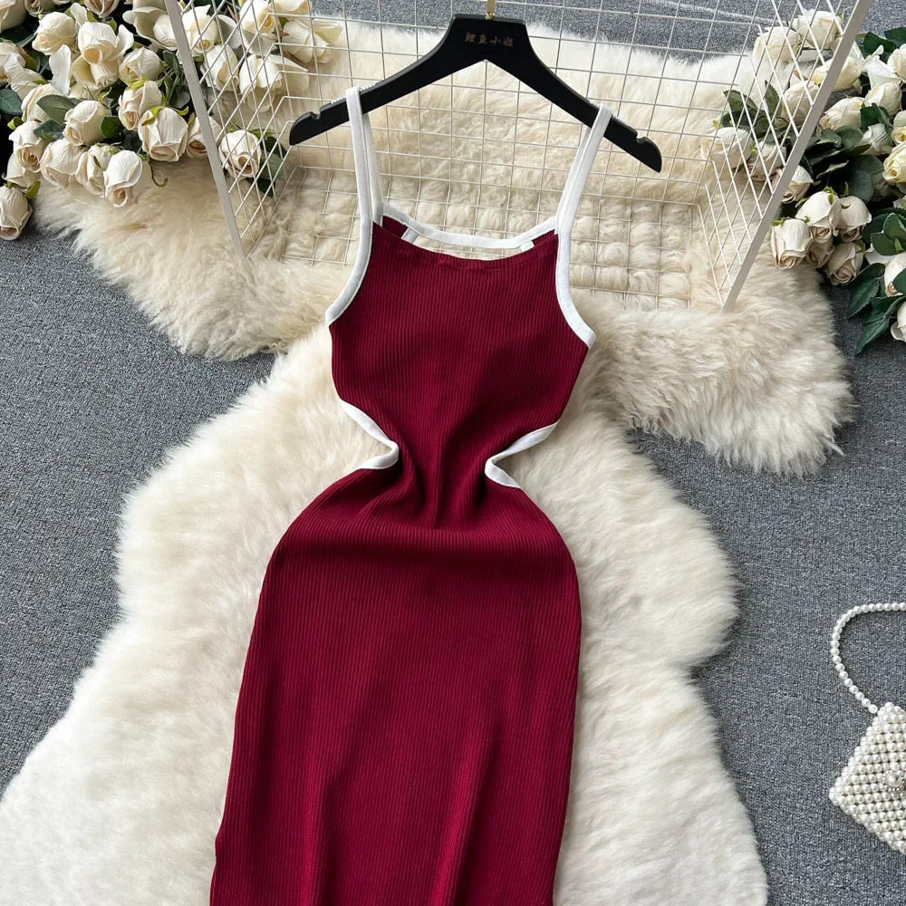 Halter Backless Knit Sundress Women Elastic Waist Bodycon