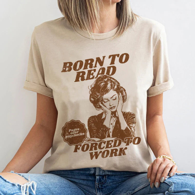 Born to Read Funny Book Lover T-Shirt Cute Vintage Graphic Tee for Women Retro Hippie Style Reader Gifts