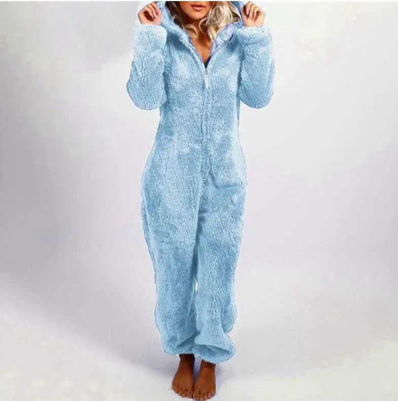 Women's One-Piece Hooded Jumpsuit Thickened Full-Length Overalls Cozy Autumn Winter Wear