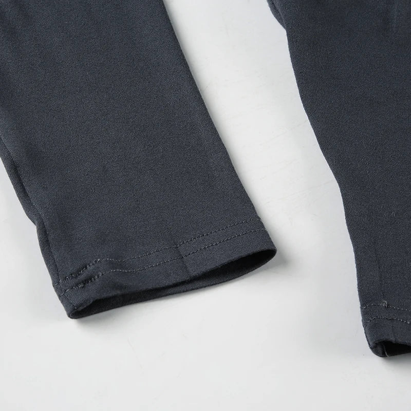 Casual V Neck Long Sleeve Top and Slim Drawstring Full Length Pants Women's Chic Low Waist Two Piece Outfit Set