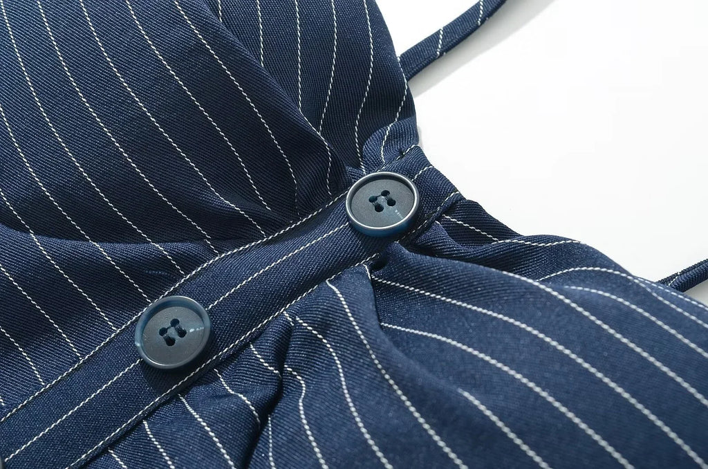 French Retro Halter Neck Striped Dress Slim Fit For Women