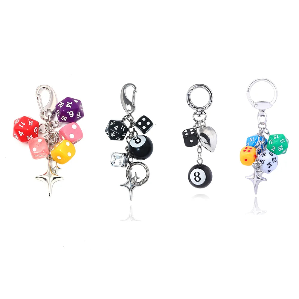 Hiphop Black Dice Billiards Keychain Y2K Starburst Pendant Bag Charm Punk Accessory