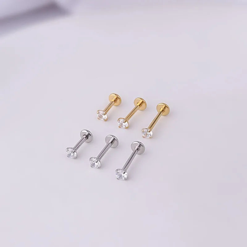 2pcs Stainless Steel Tragus Earrings with Crystal Labret and Small Helix Cartilage Studs for Women Body Jewelry