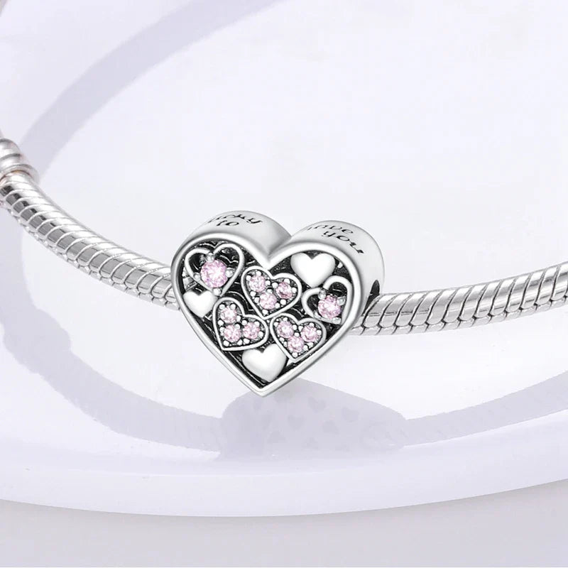 925 Sterling Silver Forever Love Heart Charms Beads for Sister Family Bracelet Jewelry Gifts