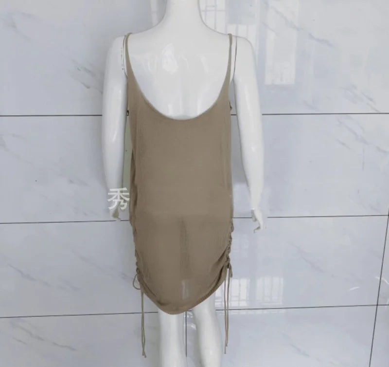 Women Knitted Bodycon Spaghetti Strap Mini Dress Solid