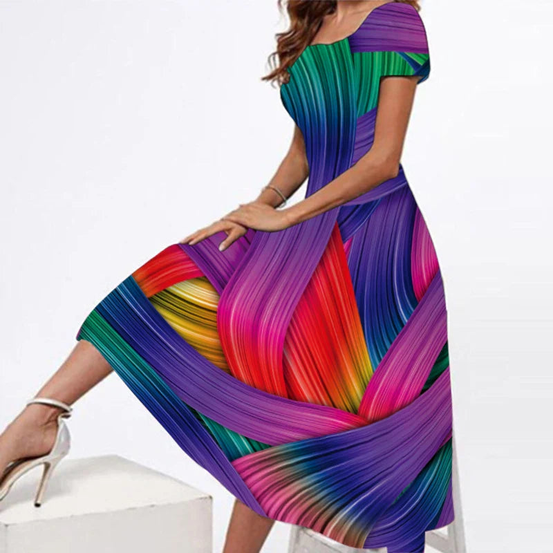 Plus Size Printed Round Neck Short Sleeve Maxi Dress