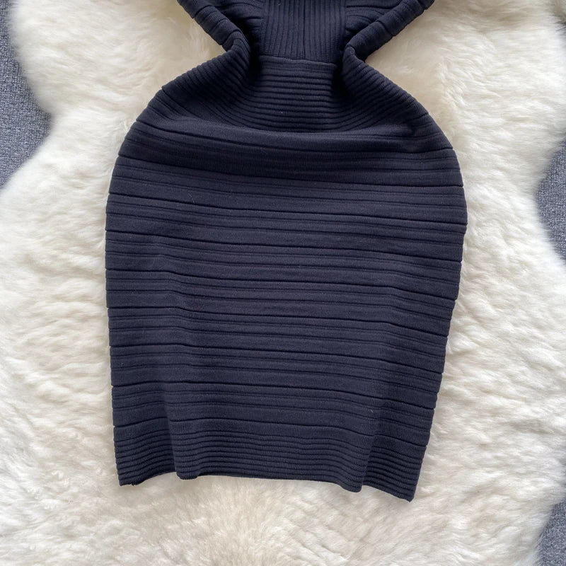 White Knit Tank Dress V Neck Sleeveless Bodycon Wrap Dress