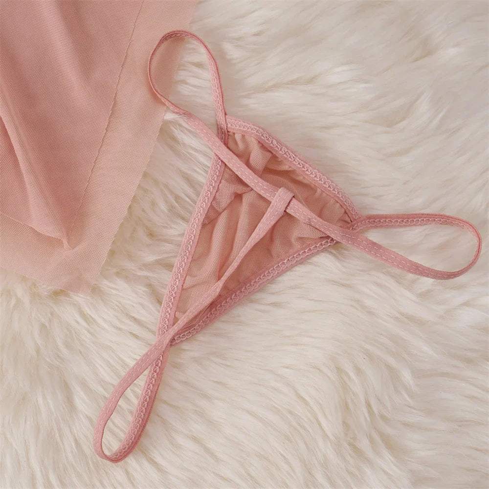 Backless Mesh Nightgown With Cross Strap Nightdress