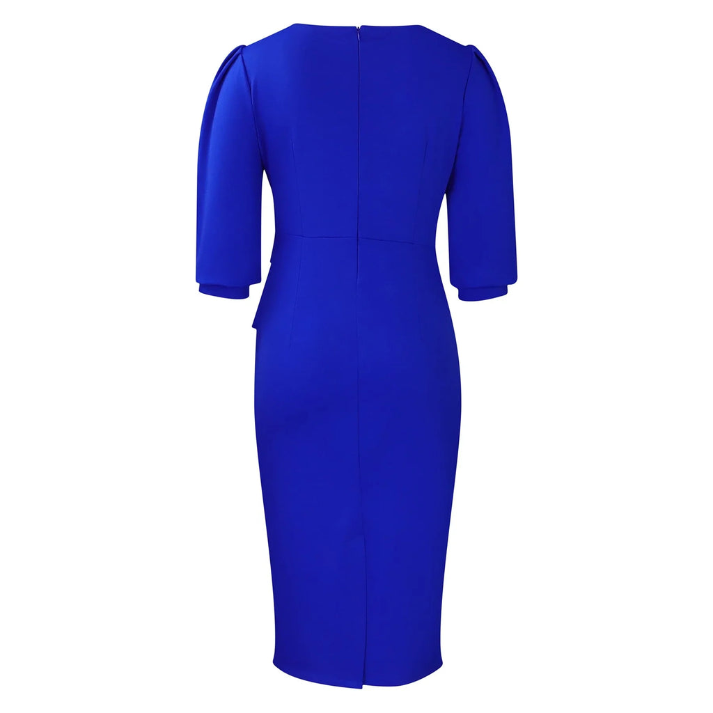Elegant Office Dress For Women O Neck Half Sleeve Sheath