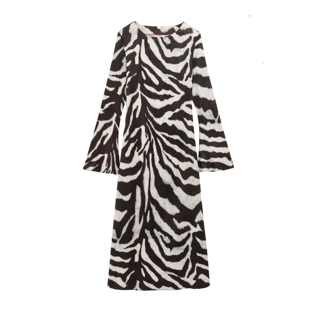 Zebra Print Long Sleeve Summer Dress For Women Chic