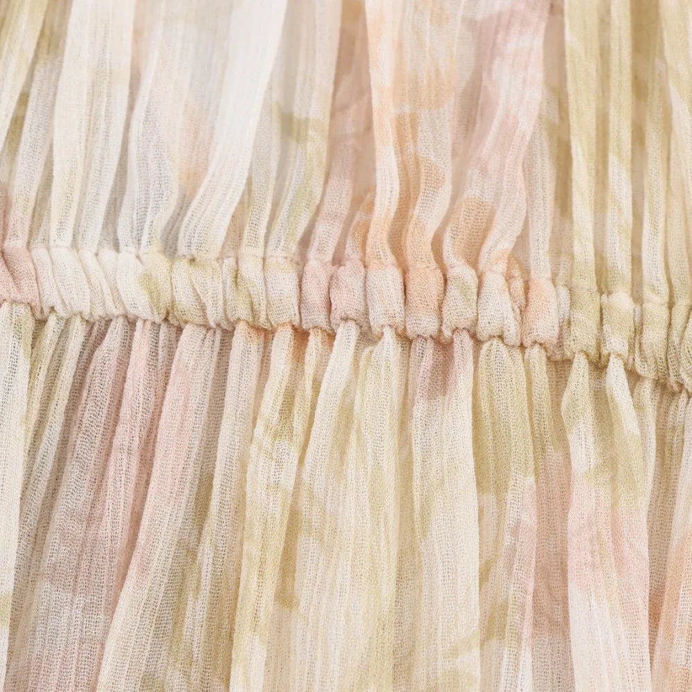 Loose Printed Blouse for Women with Pleated V-Neck Lantern Sleeves Single-Breasted Casual Pullover Shirt Chic Lightweight Spring Summer Top