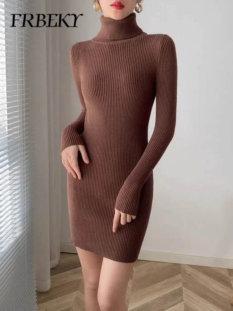 Korean Turtleneck Sweater Dress Bodycon Knit For Office