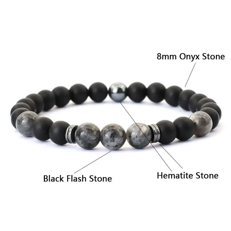 Handmade Men's Natural Stone Bracelet with 8mm Onyx and Tiger Eye Beads for Healing and Style