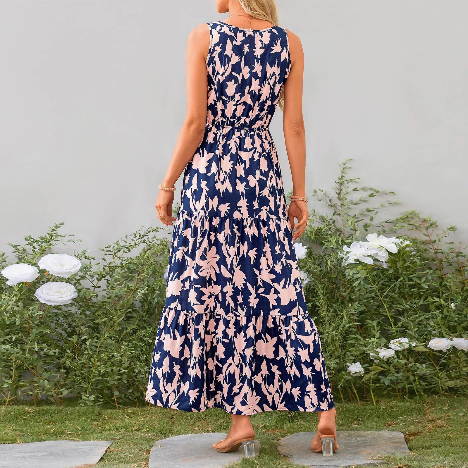 Floral Summer Dress With V Neck Suspender Flowing Fit