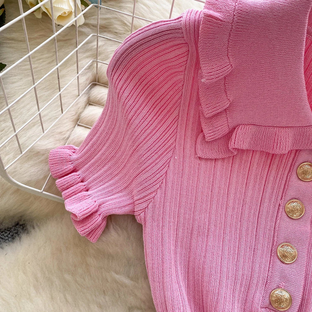 Ruffles Knit Wrap Dress For Women Summer Short Sleeve Casual