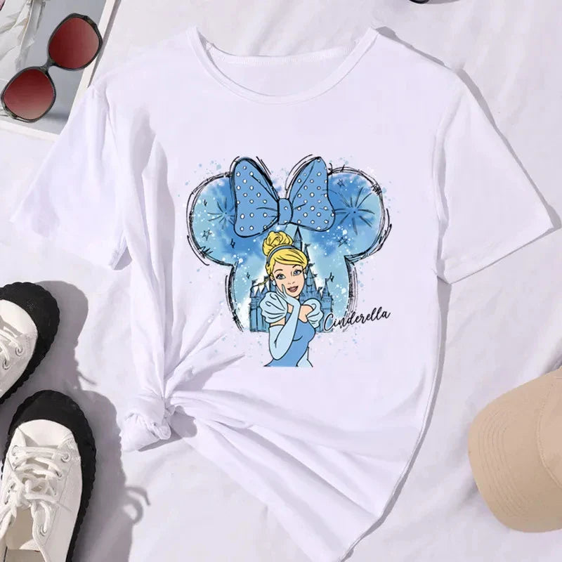 Kawaii Disney Princess Women's Cotton T-Shirt Comfortable Short Sleeve Summer Top