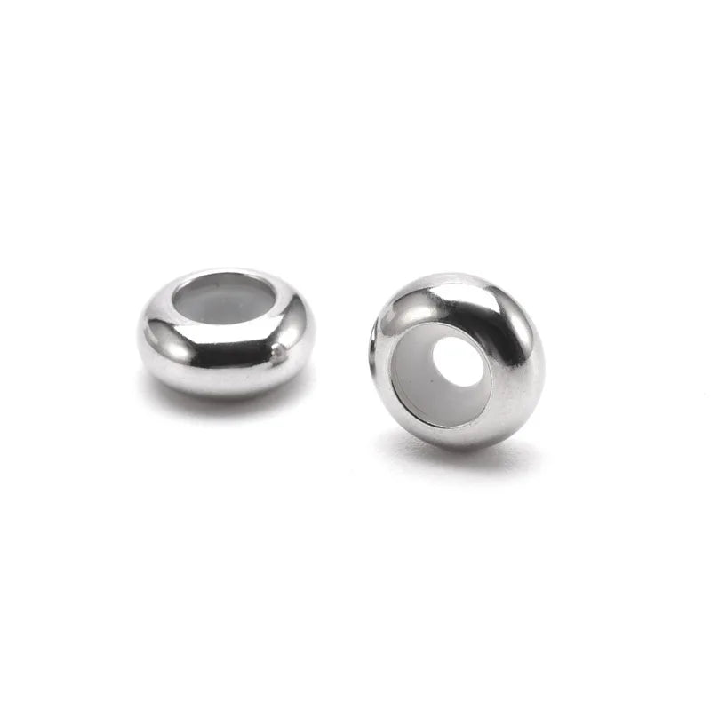 10 Pieces Stainless Steel Stopper Clip Beads Charms with Rubber Insert for DIY Bracelet and Bangle Jewelry Making