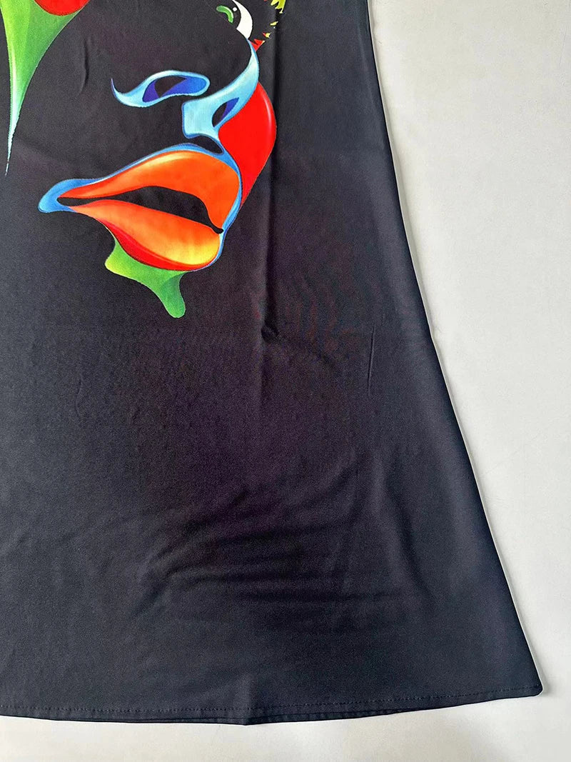 V Neck Sleeveless Printed Dress For Women Medium Length