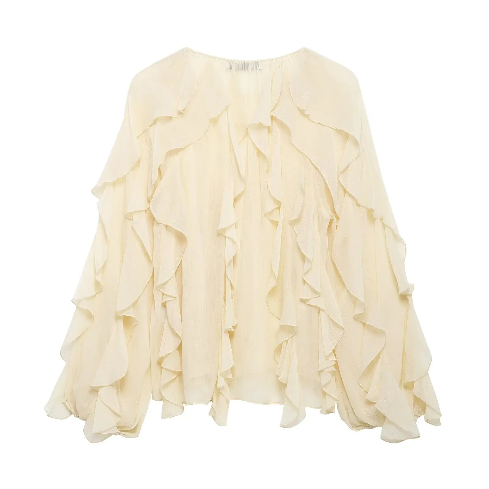 Women's Vintage V-Neck Ruffled Blouse Long Sleeve Solid Color Chic Fashion Top for Ladies