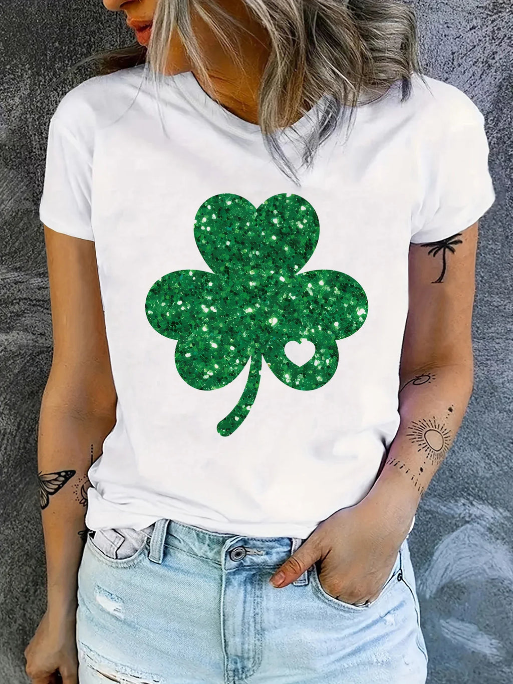 Summer Clover 3D Printed T-Shirt for Women Stylish Short Sleeve St Patricks Day Tee