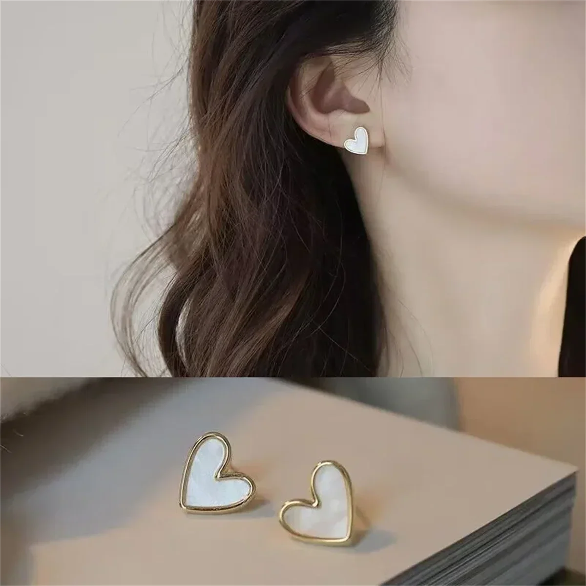 Cute Heart Bling Zircon Earrings for Women Dark Green Vintage Gold Color Fashion Jewelry