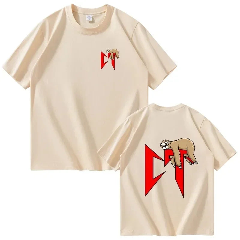 Pink Sloth Print T-Shirt for Men and Women Casual Hip Hop Streetwear Fashion