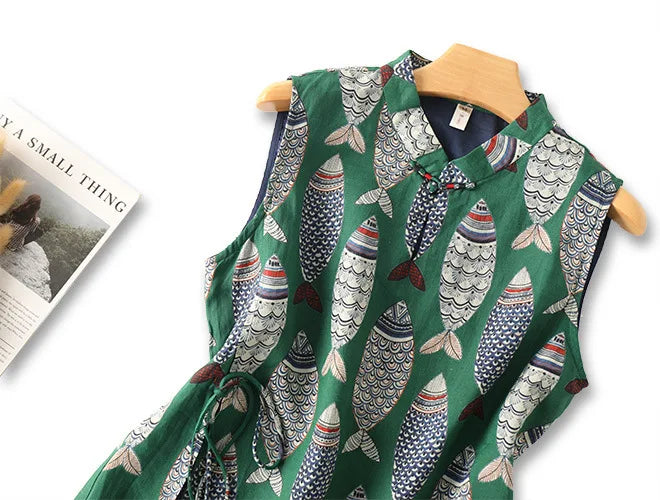 Elegant Green Chinese Style Qipao Dress For Summer Women