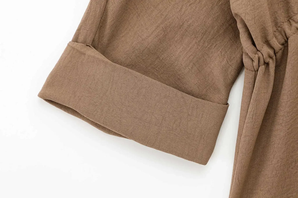 Women's Lace Up Kimono Shirt Top and Elastic Waist Wide Leg Trousers Two Piece Set