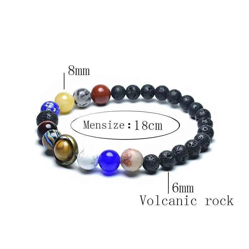 Unique Eight Planets Chakra Bracelet for Men and Women with Natural Volcanic Rock and Lapis Lazuli Beads