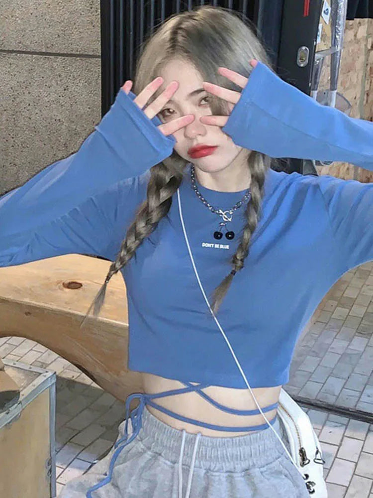 Long Sleeve Women's Crop Top Stylish Bandage Design for Spring Fashion