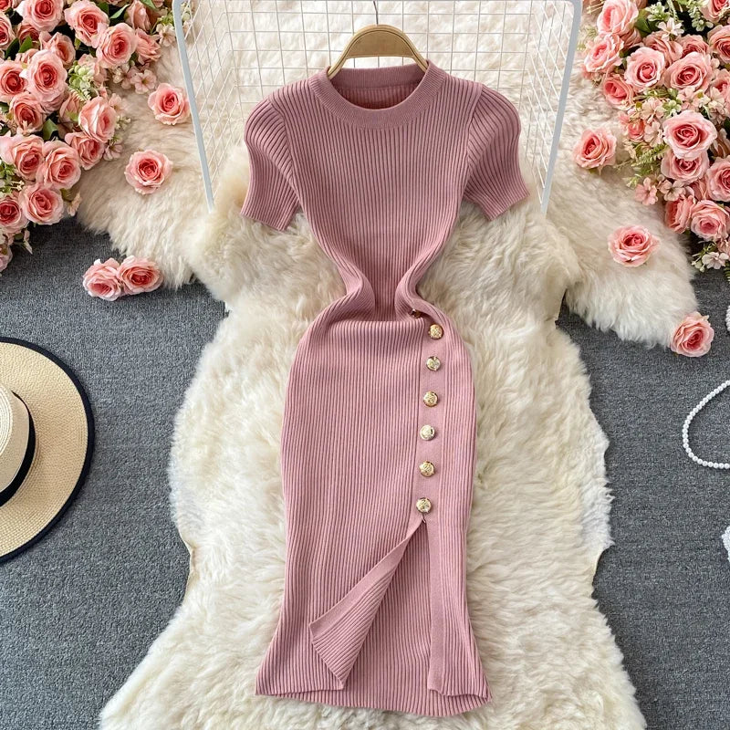 Black Knitted Bodycon Dress Slim Elastic Streetwear