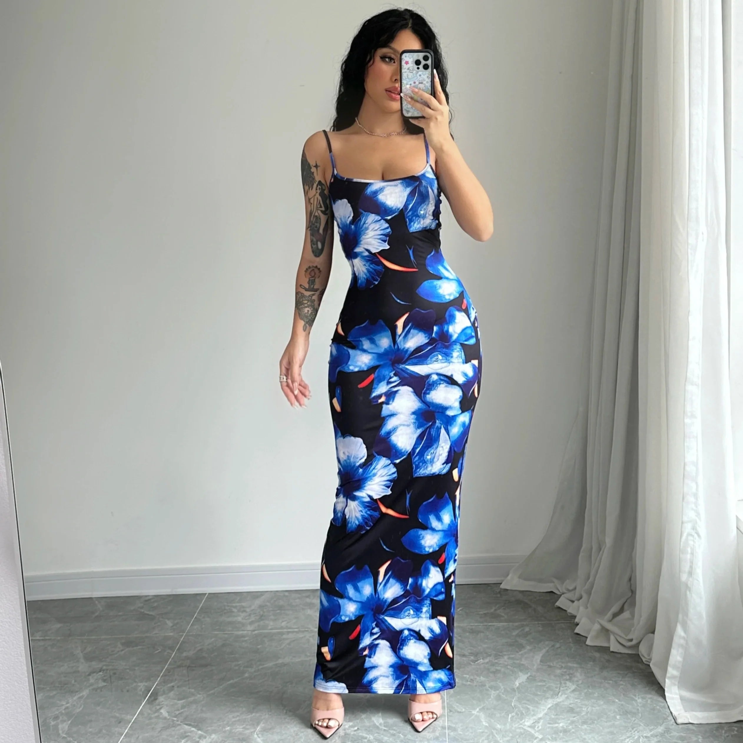 Floral Print Sexy Sleeveless Maxi Dress for Party Vacation