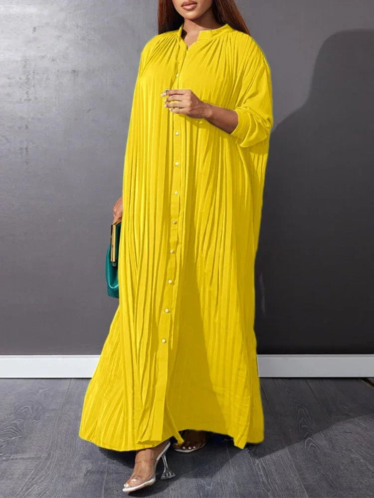 Plus Size Pleated Long Sleeve Dress For Autumn And Winter