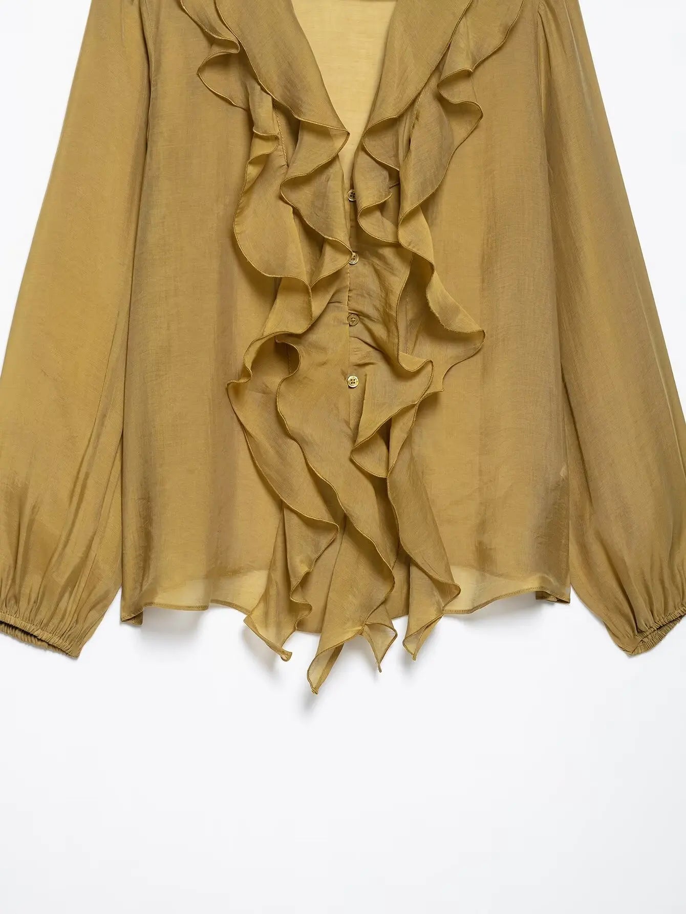 Laminated V Neck Long Sleeve Casual Shirt for Women with Versatile Temperament and Elegant Fit