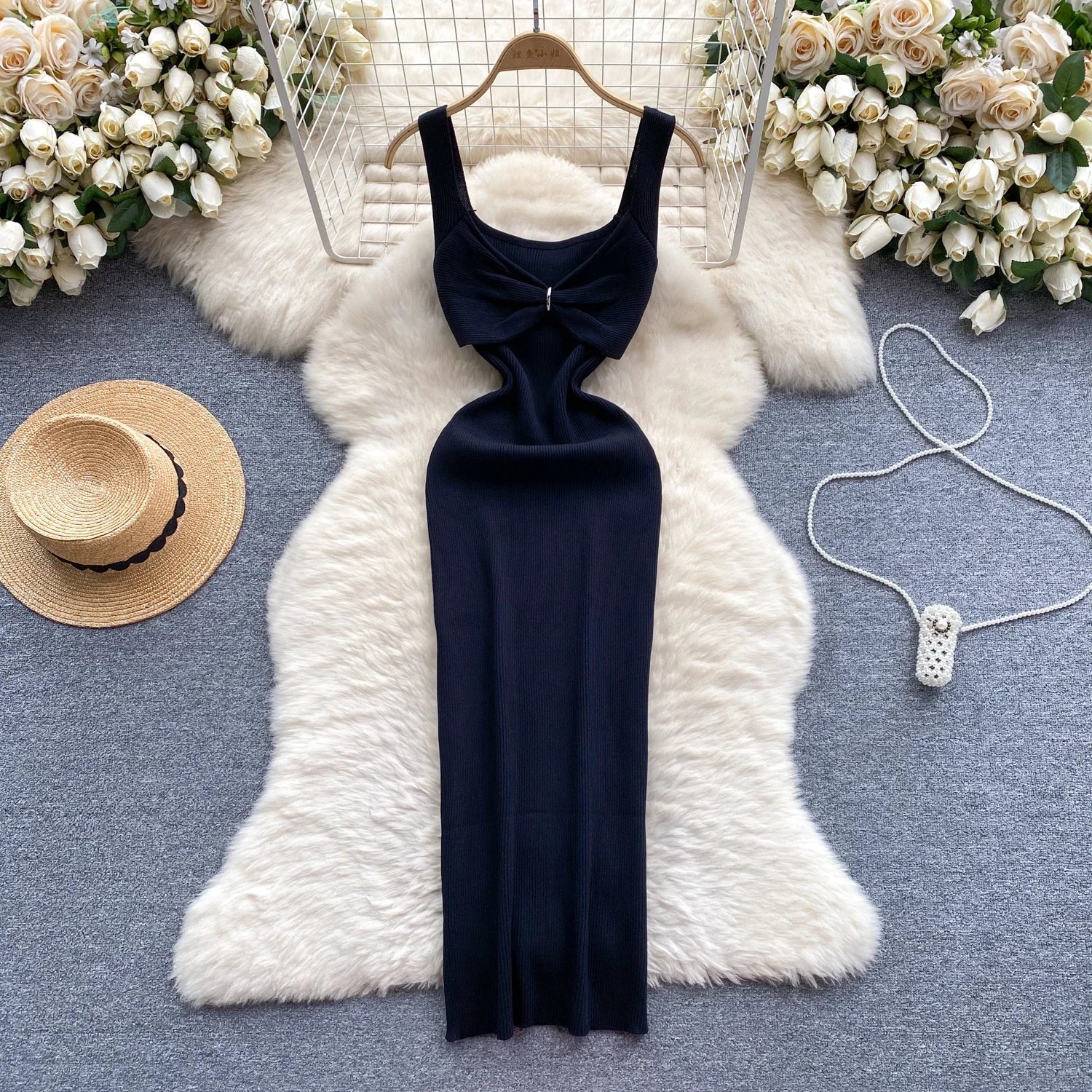 Wrap Dress Knitted Maxi With Pleated Detail And Bodycon Fit