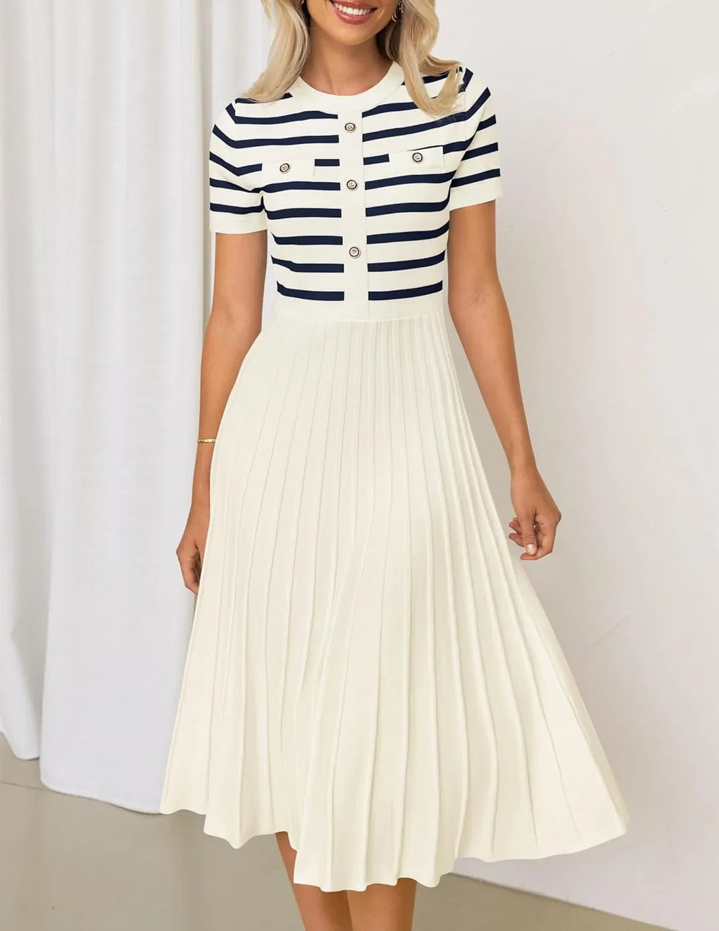 Ice Silk Knitted Striped Summer Dress For Women Loose Fit