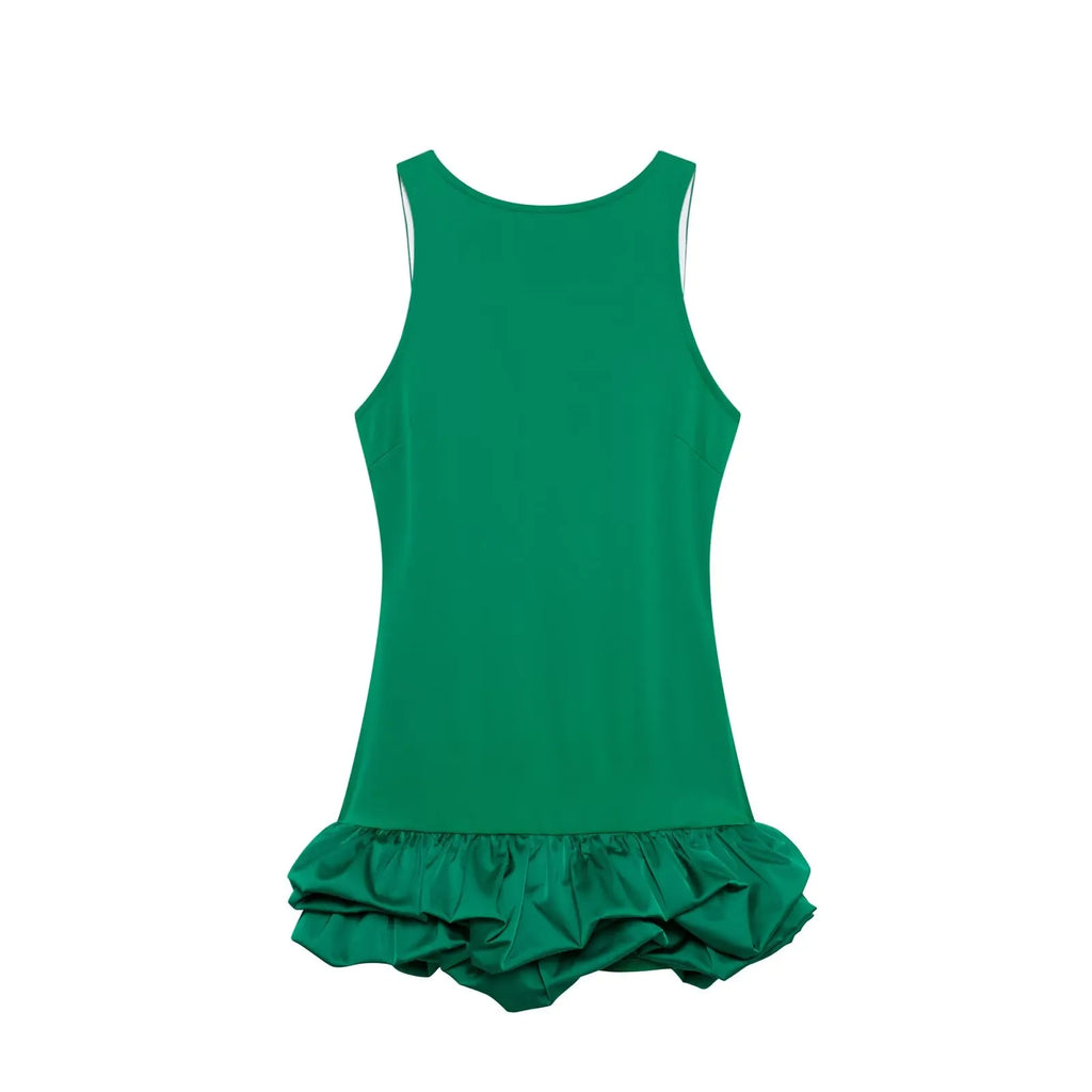 Backless Patchwork Mini Dress For Women Fluffy Hem Party