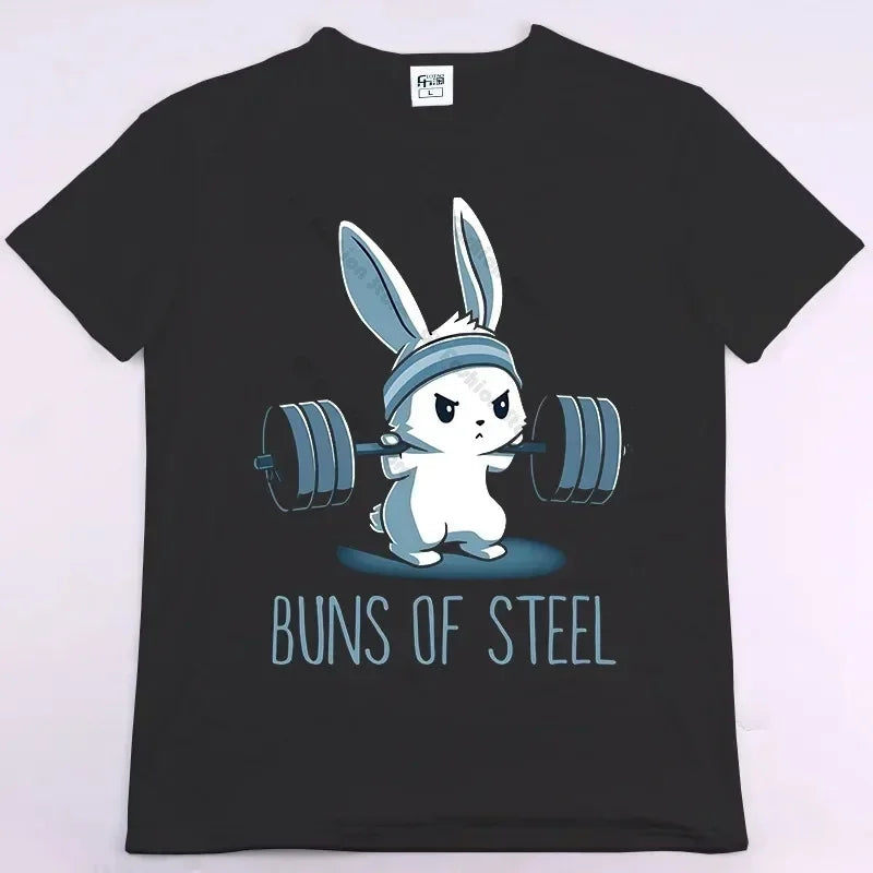 Buns of Steel Funny Gym Rat Bodybuilding Oversized T Shirt for Men Casual Short Sleeve Fitness Apparel