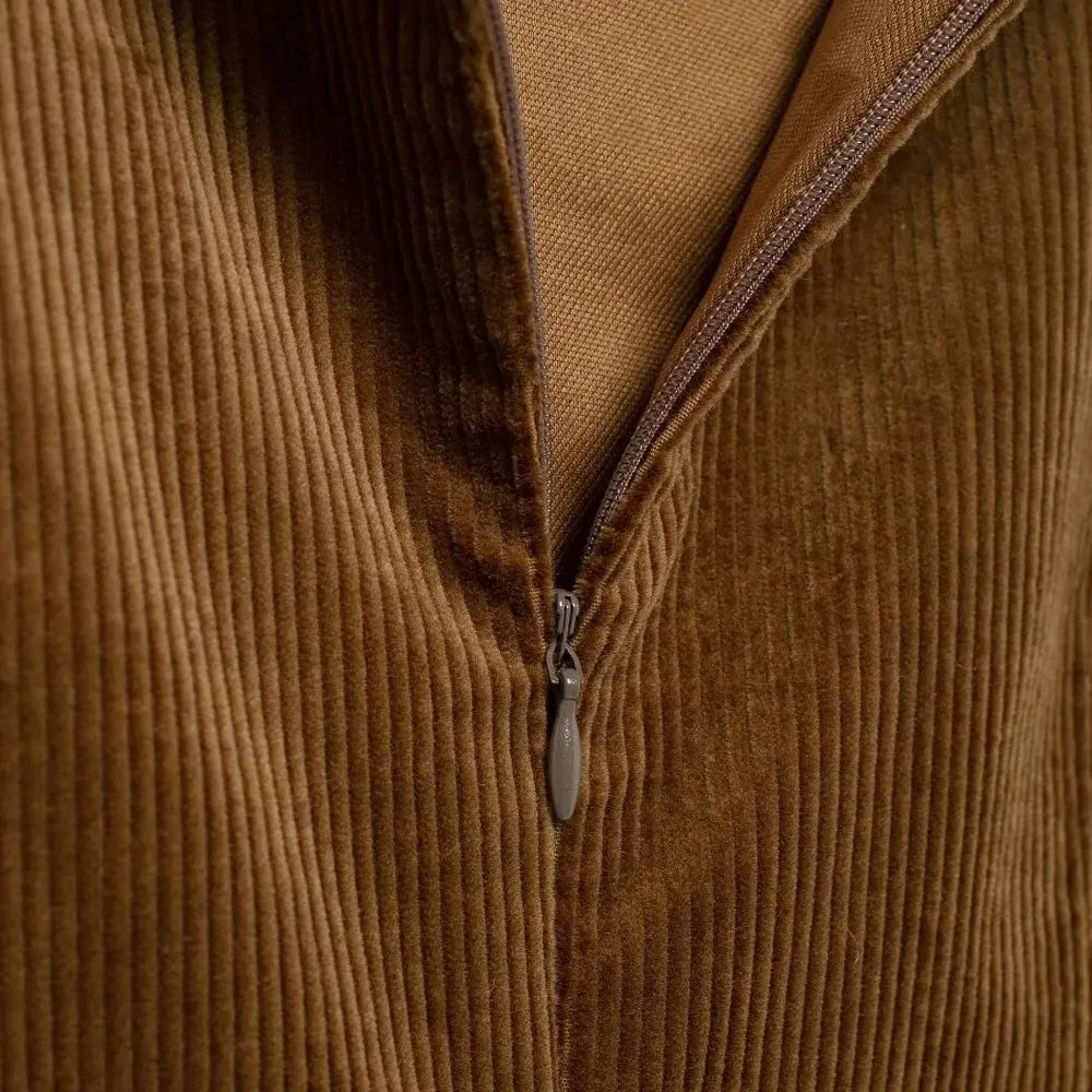 Corduroy Mini Dress With Belt O Neck Sleeveless Back Zipper