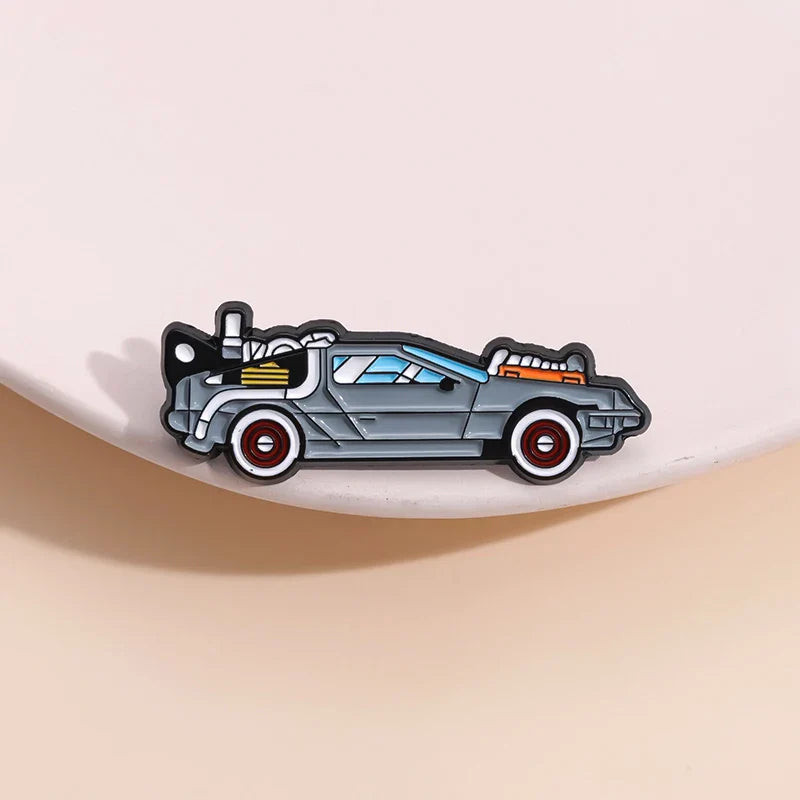 Retro Cartoon Sports Car Enamel Pin Science Fiction Inspired Brooch Jacket Lapel Badge Jewelry Gift