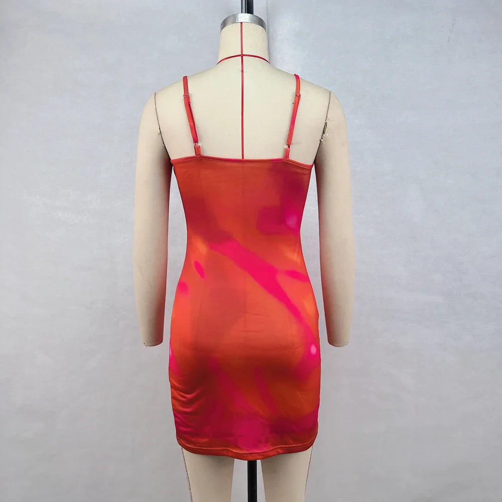 Sexy Sleeveless Printed Suspender Dress Slim Fit For Evening