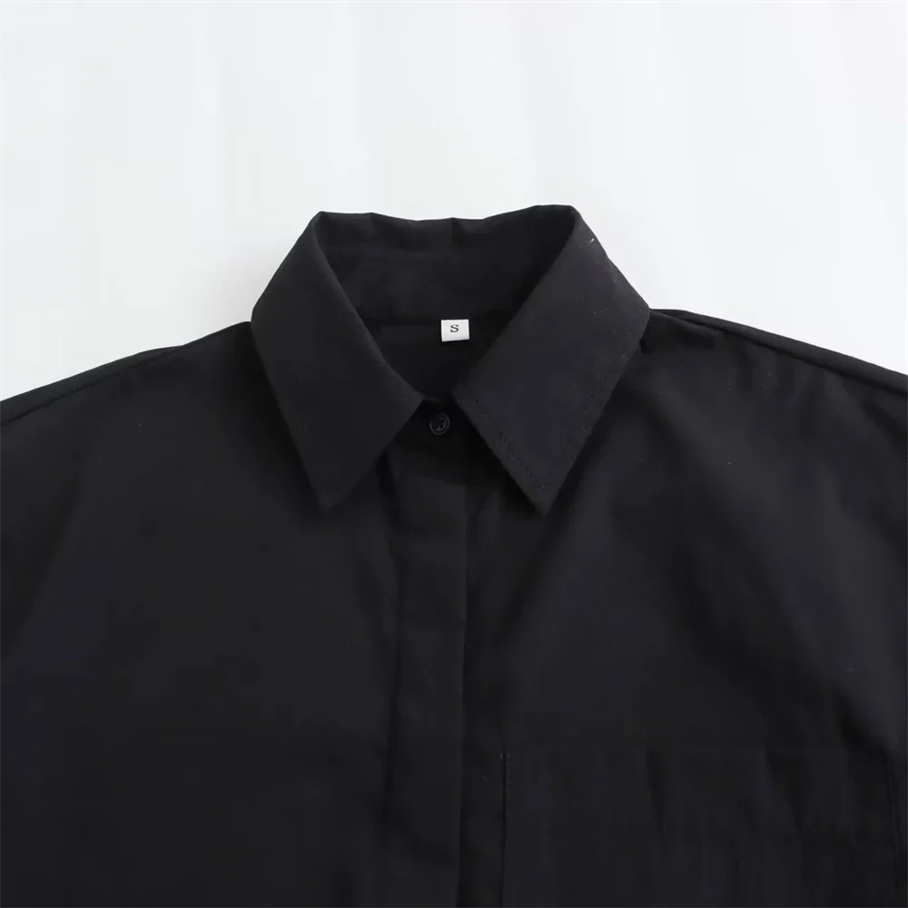 Women's Casual Short Poplin Shirt with Versatile Pocket Decoration Stylish Spring Fashion Top