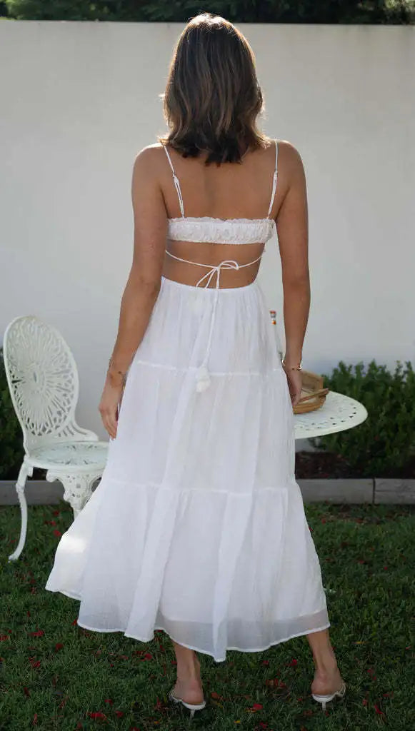 Halter Neck Backless Lace Dress For Women Summer Solid Color