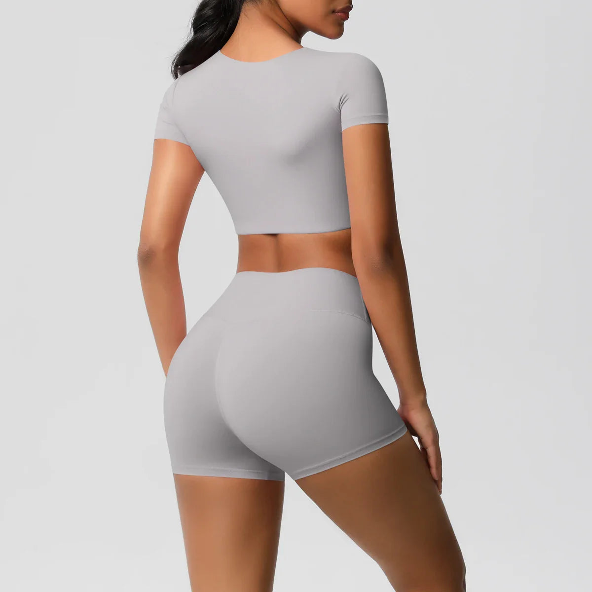 2PCS Women's Fitness Yoga Set High Waist Shorts with Short Sleeve Gym Top Seamless Sportswear Tracksuit for Activewear